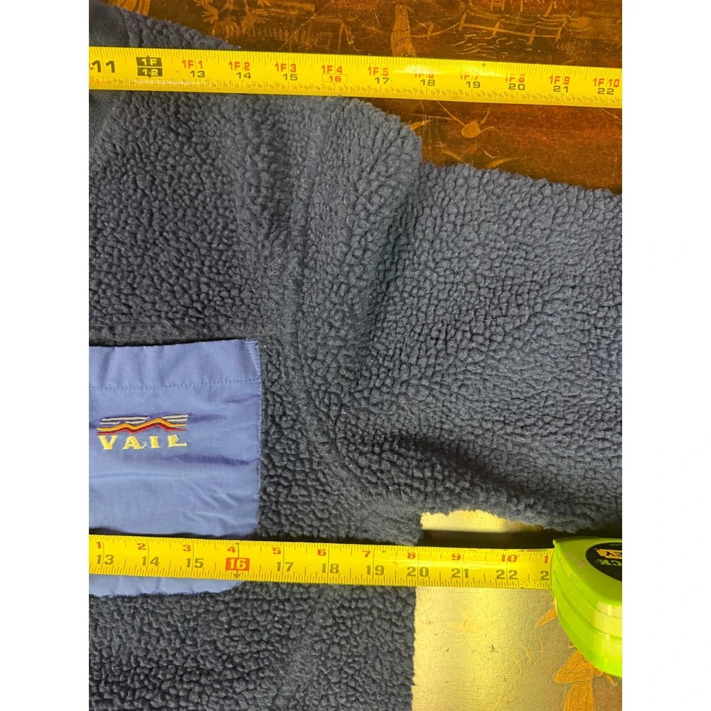 Vintage Vail Navy Blue Sherpa Teddy Fleece Crewneck Pullover Apres Ski Cabin S